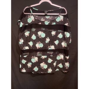 Torrid 2 Black Blue Floral Mesh Sleeveless Top 2X